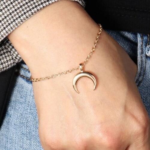 Vintage Gold Silver Color Crescent Moon Pendant Bracelets for Women Boho Ethnic Tribal Festival Party Minimalist Jewelry Gift