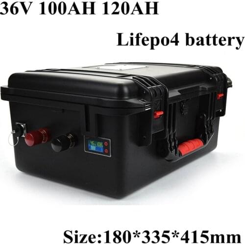 Waterproof 36V 150Ah 100Ah LiFepo4 Lithium Battery Pack with BMS for Fishing Boats Solar System Motor EV RV+10A Charger