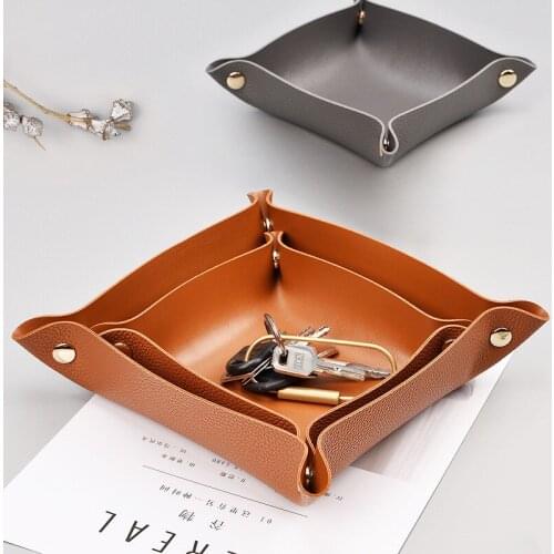 Storage Tray Boxes PU Leather Removable Metal Concealed Buckle Household Sundries Organizer