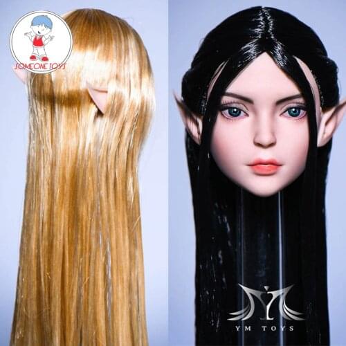 YMT044 1/6 Female Elves Head Sculpt with yellow black Planted Hair two replaced ears for 12 Inch TBLeague PH Action Figure doll