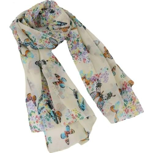 Fashion Butterflies Scarves Womens Scarf Long Shawl Spring Chiffon Infinity Scarf Woman Foulard Femme 150*40Cm
