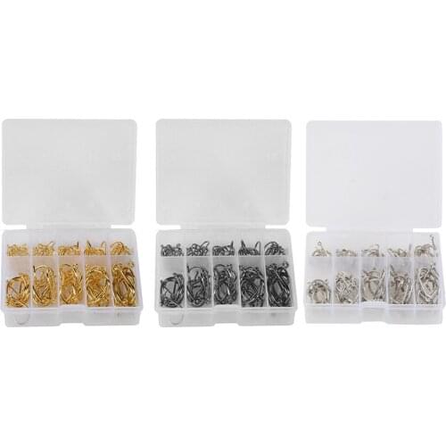 1 Box 100Pcs High Carbon Steel Barbed Fishing Hook with Hole Fishing Hook Set Fly Fishhooks Jig Barbed Fishing Tackle Accessory