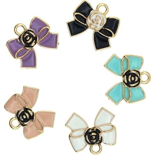 10Pcs MIX DIY Color Enamel Bow Charm For Bracelet Cute Oil Drip Earring Pendants For Key Chain Fashion Charms For Jewelry Making