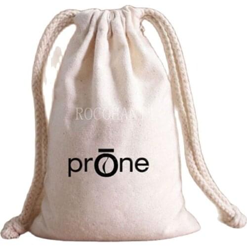 100Pcs ROCOHANTI Cotton Canvas Drawstring Bag Custom Logo Printed Accept , White Cloth Fabric Bag w/ Thread Tighten Lock On Top