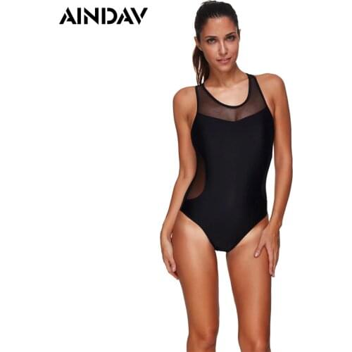 2020 New Solid Sexy Mesh One Piece Swimsuit Black Monokini Bodysuit Vintage Swimming Suit Plus Size High Cut Bathing Suit
