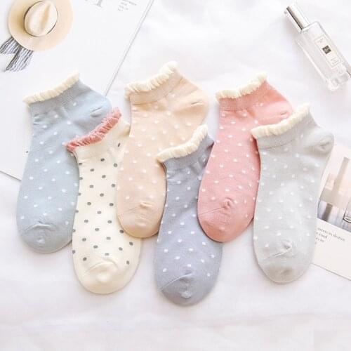 5 Pairs Of Womens Cotton Ankle Socks Fun Cute Casual Boat Sock Cotton Low Waist Polka Dot Art Socks