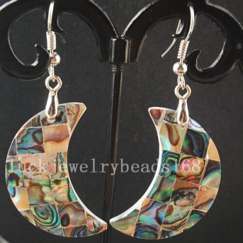 Free Shipping Women Fashion Jewelry New Zealand Abalone Shell Half Moon Dangle Earrings Pair Free Shipping C3560