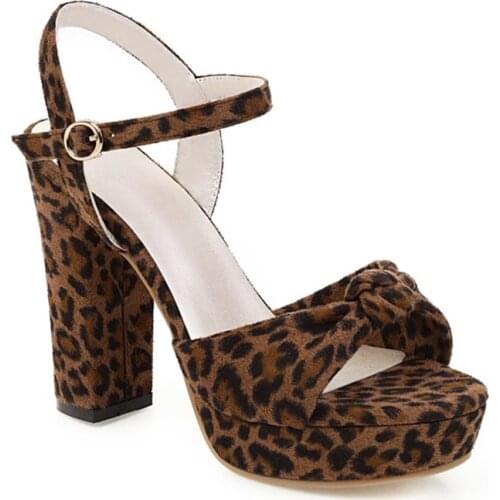 2020 Summer Leather Leopard Print Thick Heel Sexy Super High Heels Platform Sandals Womens Shoes