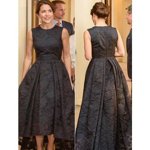Black Mother Of The Bride Dresses A-line Scoop Tea Length Lace Plus Size Long Groom Mother Dresses For Weddings