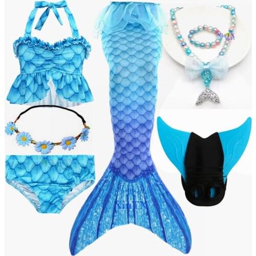 Fancy Kids Swimmable Mermaid Tail With Monofin Flipper Girl Mermaid Costume Cosplay Children Swimsuit Beach Bikini