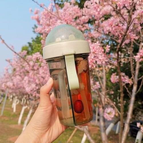 420/600ML double straw kettle Leak-Proof Durable Sippy Tea Water Bottles Cup with Straw Non-slip Handle Two flavors of kettle