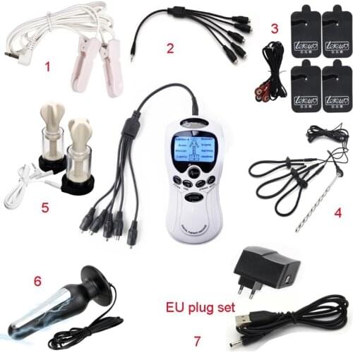 Electro Shock Anal Vaginal Plug Electric Stimulator Penis Ring Urethral Plug SM Nipple Sucker Clamps body Massage Pad Couple Toy