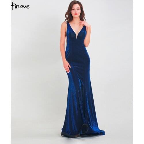 Finove Prom Dress 2020 New Long Reflective Dress Party Elegant Sparkly Materials Sexy V Neck Mermaid Fomal Vestido de fiesta