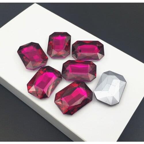 Fuchsia Color 4x6,6x8,8x10,10x14,13x18,18x25,18x27mm RECTANGLE Glass Crystal Fancy Stone Pointback Jewelry Making