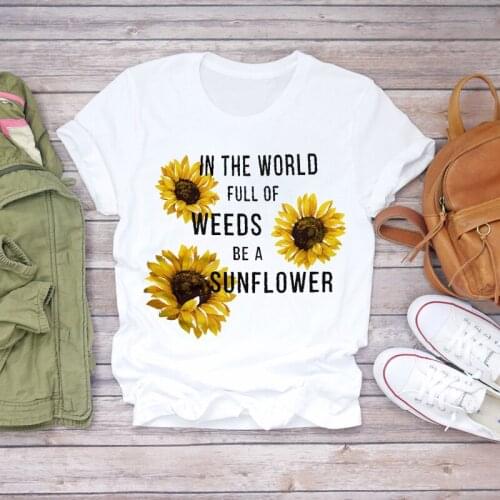 Harajuku Cartoon Sunflowers Fashion Print Ladies Tops Tee Women Summer Short Sleeve Graphic Casual Cotton Tee Shirt
