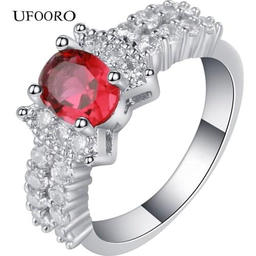 Hot sale Fashion Charms Women Engagement Jewelry red 5A cz Crystal Zircon Female Wedding Finger Rings drop shipping