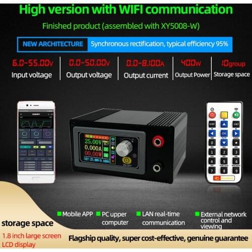 Finished XY5008 DC DC Buck Converter CC CV 0-50V 8A 400W Power Module Adjustable Regulated laboratory power supply WIFF APP