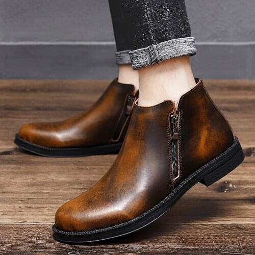 Classic Mens Chelsea Boots Large Winter Plush Mens Boots Fashion Outdoor Mens Leather Boots Outdoor Mens Martin Boots