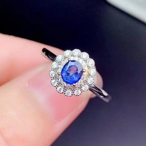Lab Sapphire Ring Real 925 sterling silver emstone Flower Rings for Women Wedding Engagement Jewelry Gorgeous Promise Trendy