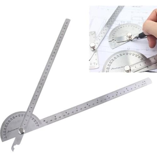 180 Degree 250 x 300mm Double-arm 150/200mm Single-arm Stainless Steel Adjustable Angle Ruler Round Head Rotary Protractor Tool