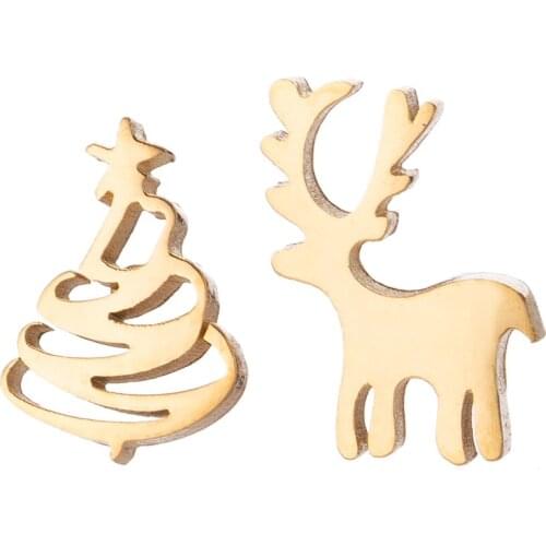 Oly2u European American Fashion Delicate Gold Christmas Tree&Deer Snowflake Small Earrings for Women Christmas Jewelry Orecchini
