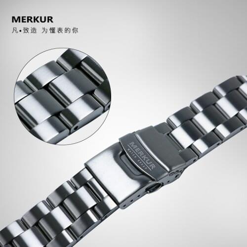 MERKUR 18mm 1963 Panda Chronograph Watch Stainless Steel Strap Men Curved Interface Solid Straps Pilots 1963 Watchband