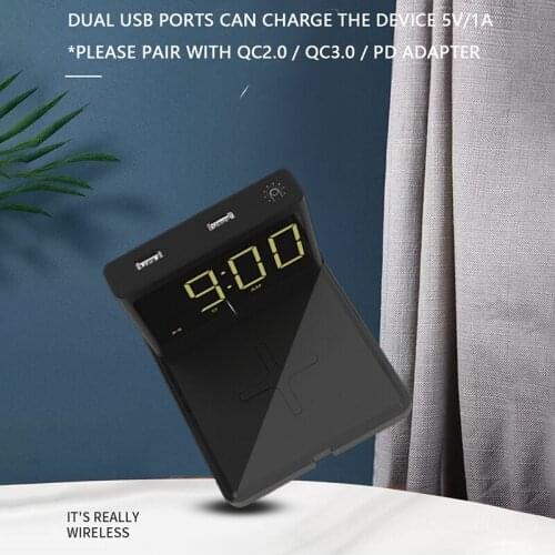 Multifunctional 3In1 Phone 15W Wireless Fast Charger Digital Clock 3.4Inch Screen with Night Light