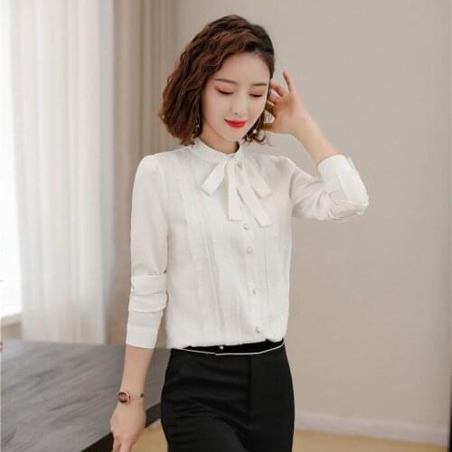 Fashion Women Blouses & Shirts White Long Sleeve Ladies Work Blouse and Tops Office Uniform OL Styles