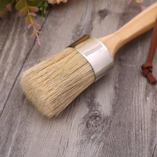 2021 New Round Chalk Paint Wax Brush with Ergonomic Wooden Handle Natural Bristle Brushes