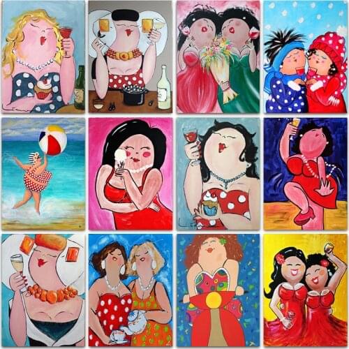 New Product Hot Sale 5D Diy Diamond Painting Cartoon Sexy Woman Diamond Embroidery Fat Lady Cross Stitch Rhinestone Mosaic Decor