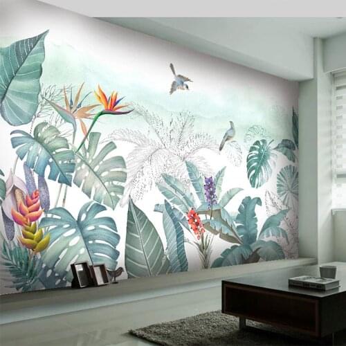 Custom Mural Wallpaper 3D Tropical Plant Leaf Flowers And Birds Fresco Living Room Restaurant Creative Painting Papel De Parede