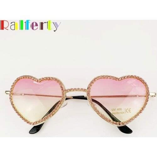 Ralferty Chic Crystal Sunglasses Women Brand Designer Heart Shaped Sun Glasses Female Gradient Sunglases Colorful Eyewear G1712