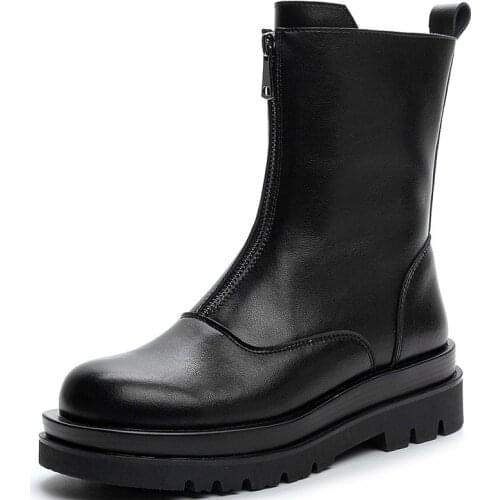 RASMEUP 2021 Genuine Leather Women Nakle Boots Shoes 5cm Heel Round Toe Boots For Woman Fashion Zip Shoes Fashion Platform Boots