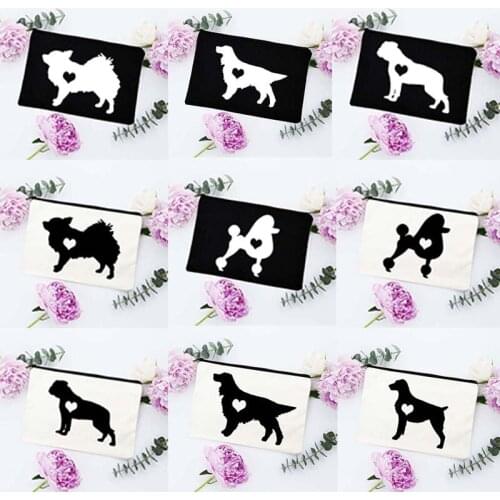 Fun Love Dog Printing Cosmetic Bags Makeup Pouch Canvas Reusable Purse Beauty Bag Organizer Toiletry Bags Eco Wash Pouch