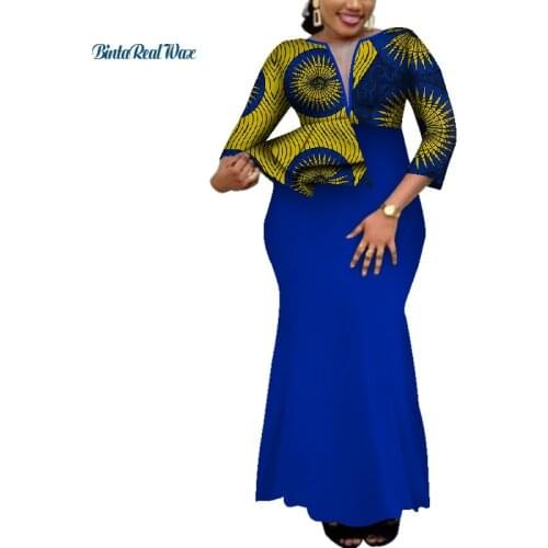 Stock Size M 1Pcs Women Bazin Riche Ankara Print Long Evening Dresses Traditional African Women Clothing WY4059