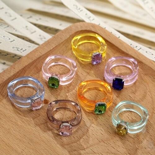 Aesthetic Irregular Square Rings Colorful Transparent Resin Acrylic Crystal Korean Geometricfor Women Trendy Jewelry Costume