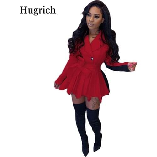 Women Color Patchwork Thick Casual Coat with Belt Double Breasted Turn Down Collar Long Sleeve Pleated Hem Ruffle Jacket