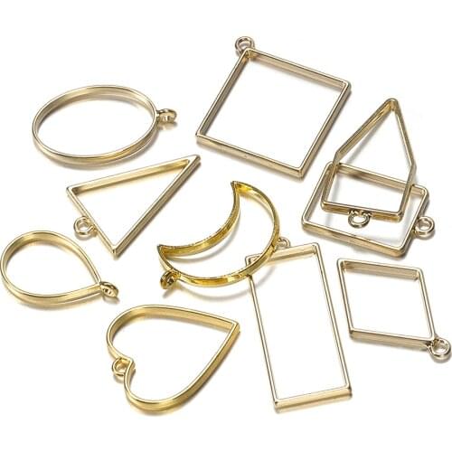 10pcs Geometric Shape Mixed Metal Frame Set DIY UV Epoxy Resin Tools Crystal Silicone Molds For Jewelry Making Pendant Crafts