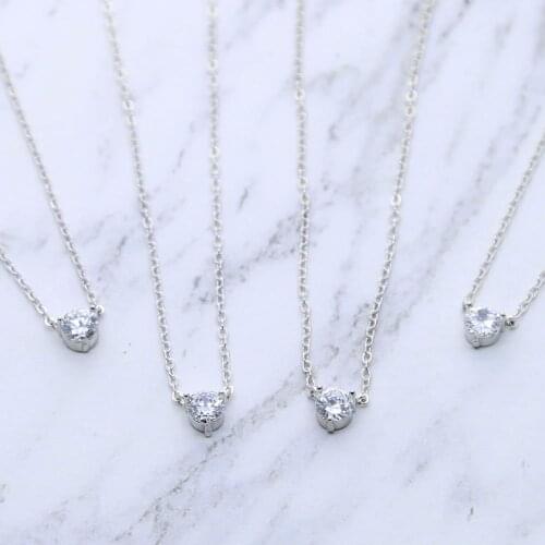 100% 925 sterling silver fine jewelry single cubic zirconia 5A cz paved minimal delicate lovely cute girl women wedding necklace