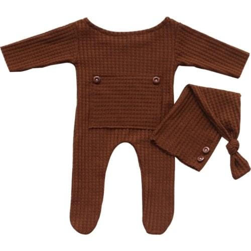 2 Pcs Baby Hat Bodysuit Set Newborn Photography Props Knitted Long Tail Cap Romper Jumpsuit Kit Infants Photo Shooting Clothing