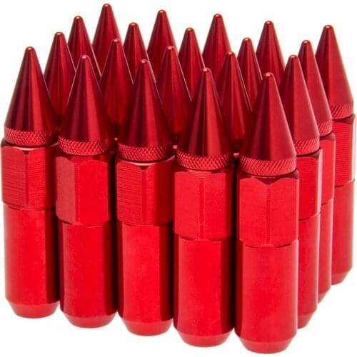 20PCS Red Spike Lug Nuts M12X1.5 Cap Extended Tuner Aluminum Racing Wheels Rims