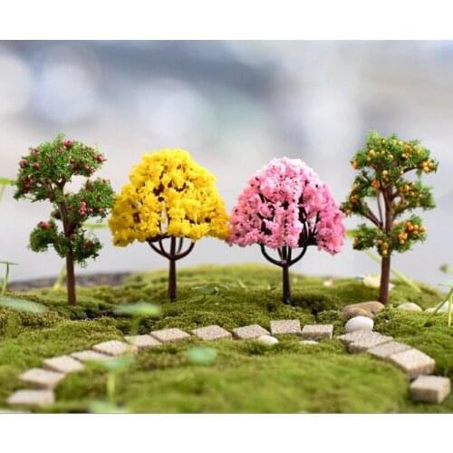 8Pcs/lot Moss Micro Landscape Decoration Plastic Decorative Pandscaping Tree Simulation with Flower Cherry Christmas Tree KS 030