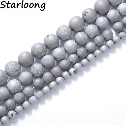 6mm 8mm 10mm 12mm natural stone beads Round Matte Grey frosted Drusy Agata loose Beads For DIY Jewelry making Bracelet