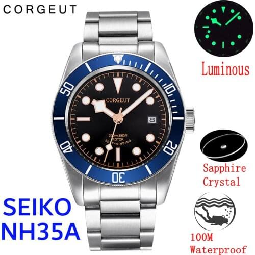 Corgeut Watch Top brand Waterproof Japan NH35 Automatic Mechanical Wristwatch full steel sapphire calendar business Male Clock