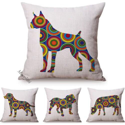 Dog Pattern Cushion Cover Nordic Colorful Geometric Decoration Sofa Throw Pillow Case Bulldog Cow Linen Square Cushions Cover
