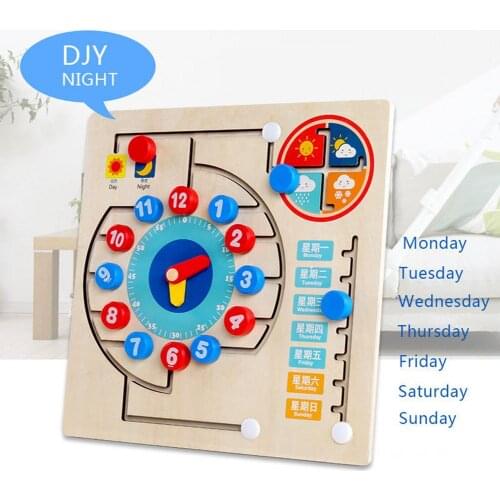 Childrens Montessori Toddler Preschool Toys For 3 -4 Years Old Wooden Calendar Learning Clock Educational Gifts For Boys Girls