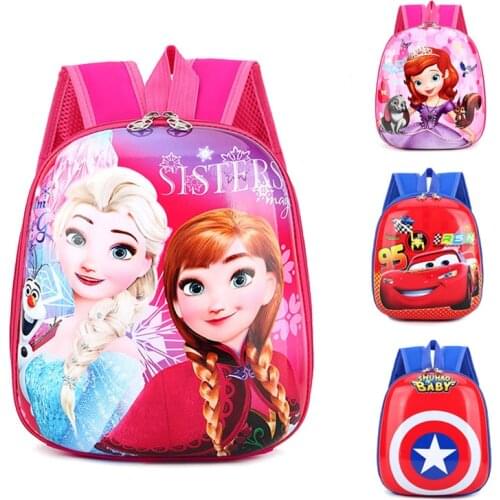Disney Children Schoolbag Figure Toys Frozen Cars Spiderman Cartoon Backpack Girls Boys Pattern Schoolbag Kids Birthday Gift Toy