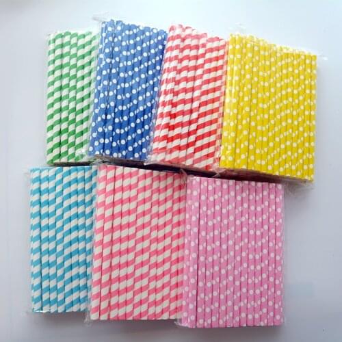 40Pcs Drink Paper Straws Striped Dots Colored Paper Straws Diameter 10mm Disposable Tableware Cocktail Party Wedding Decorations