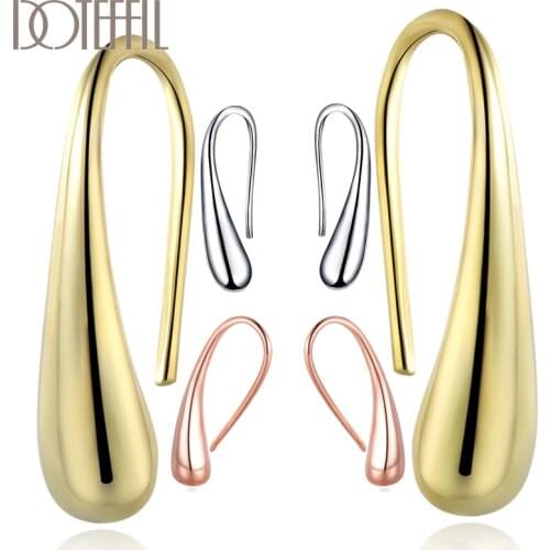 DOTEFFIL 925 Silver/Rose Gold Black Earring Fashion Jewelry Teardrop/Water drop/Raindrop Dangle Earrings For Women Jewelry
