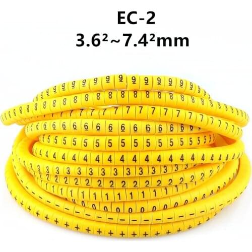 EC-2 Cable Markers Letter 0 to 9 + - X 600PCS (Each50pcs ) for wire diameter 3.6sq .mm~ 7.4 sq.mm Cable Wire Markers